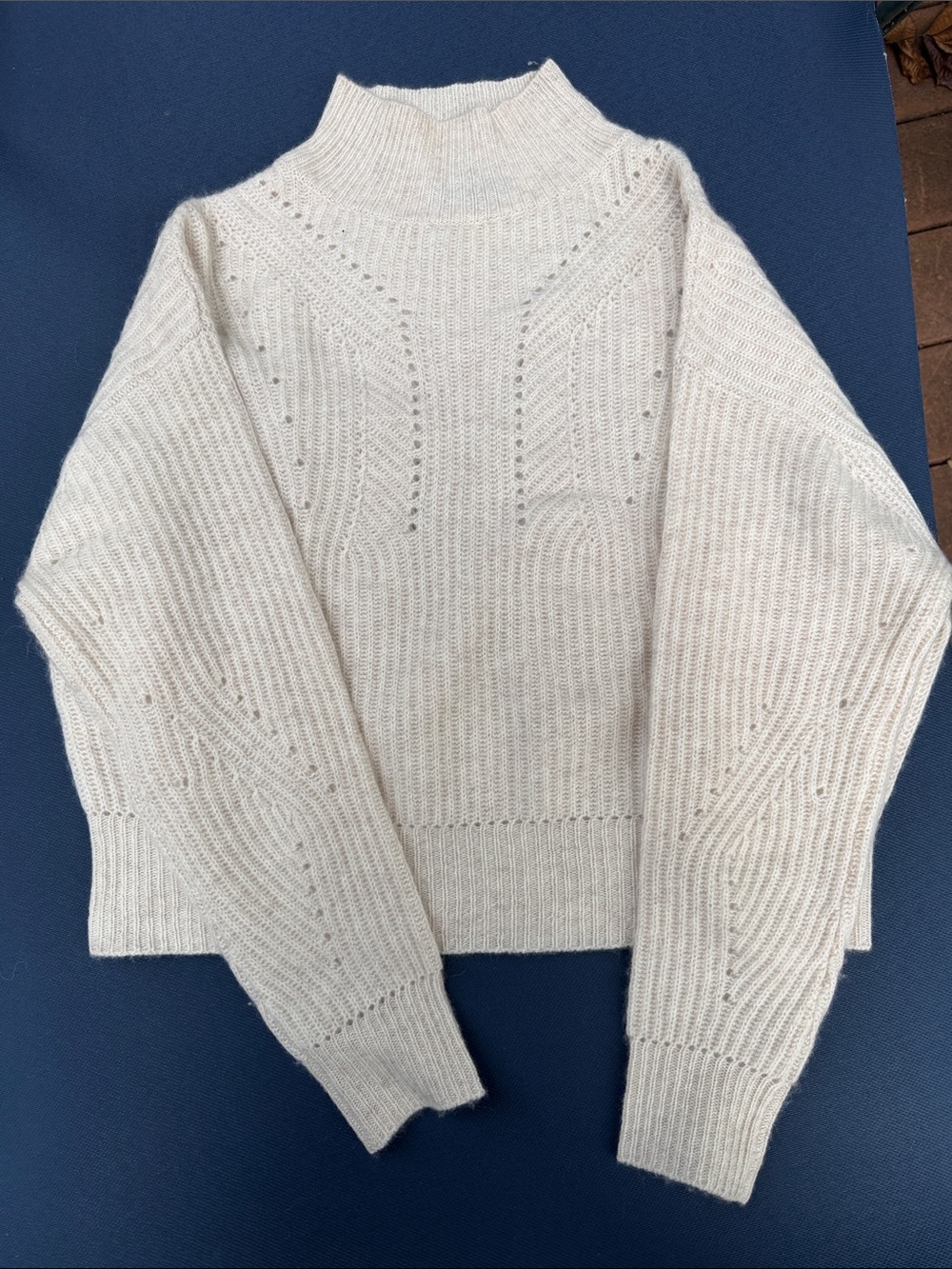 Aqua Cream Cashmere Ribbed Mock Neck Sweater